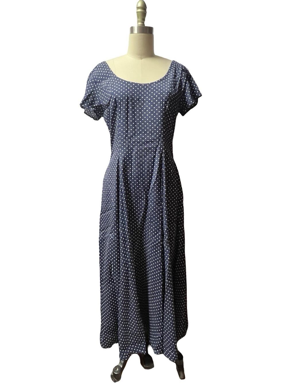90s Vtg Compagnie Internationale Express Polka Dot Rayon Full Skirt Dress 7/8